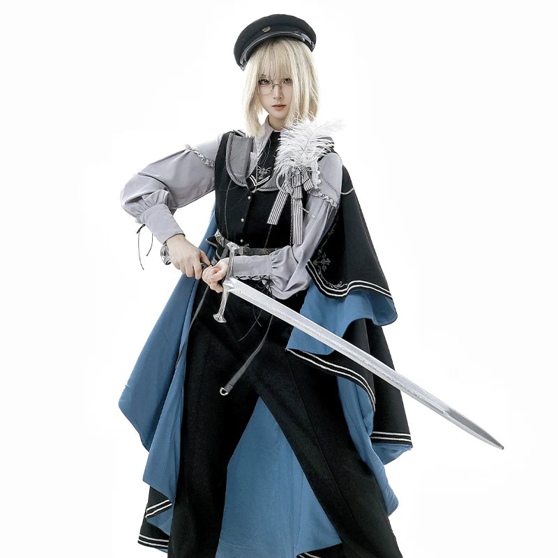 Women's Elegant Cape - style Dress with Navy Blue Lining and Delicate Embellishments