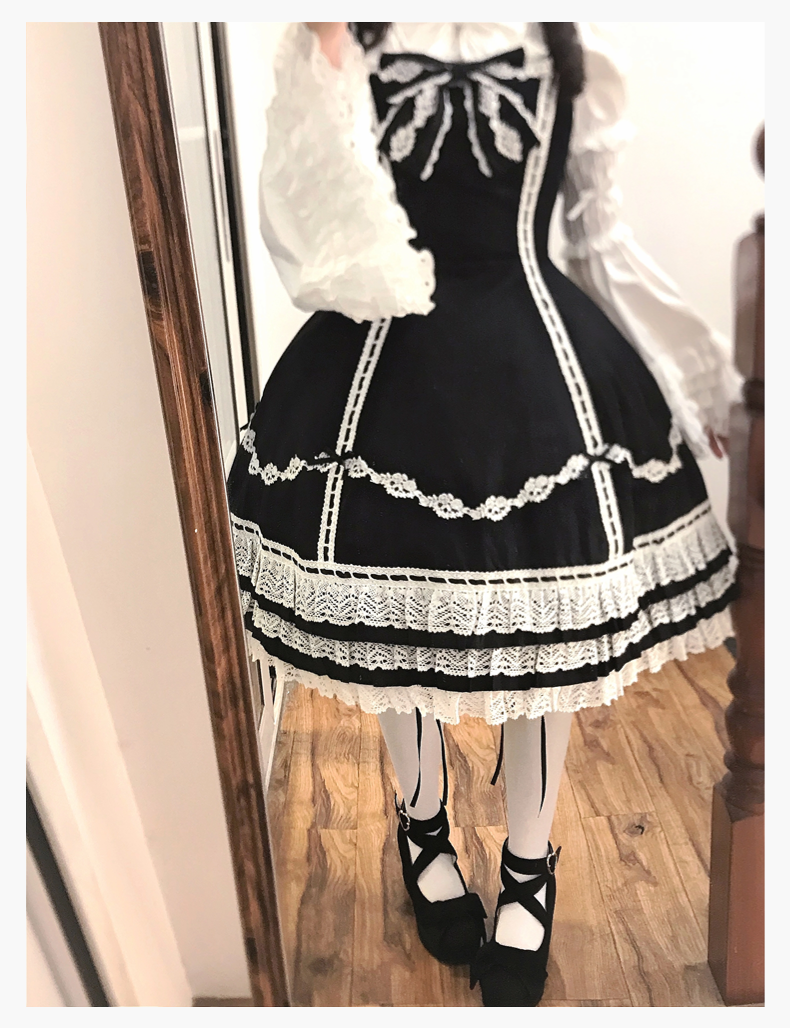Elegant Black and White Lolita JSK with Detachable Apron