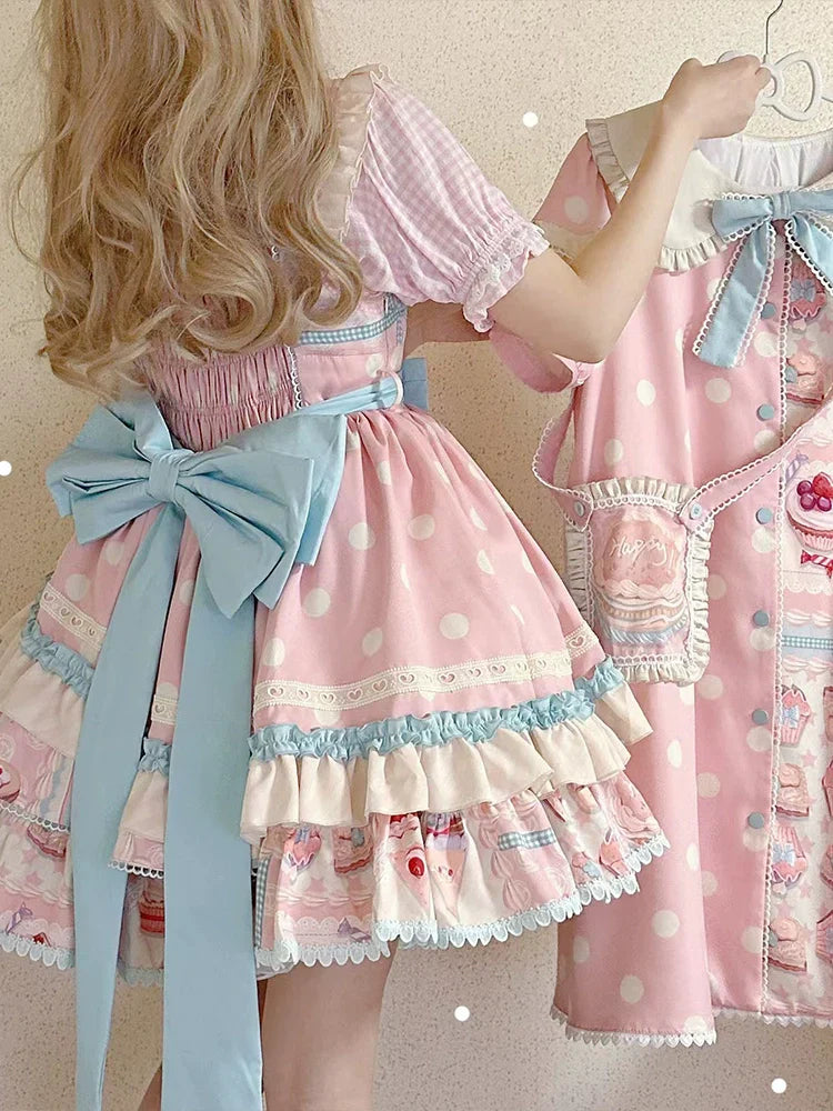 Icing Sweetheart JSK Pastel Tiered Lolita Dress with Lace Trimmings And Big Bow