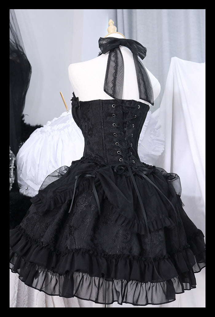 Fairy-Tale Ballet Doll Lolita Halter Dress with Corset Lace-Up and Ruffled Layers – Available in 8 Colors