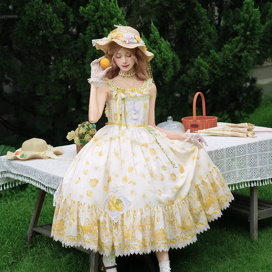 Country Girl's Dream: Sweet Lolita Strapless Dress with Lemon Prints