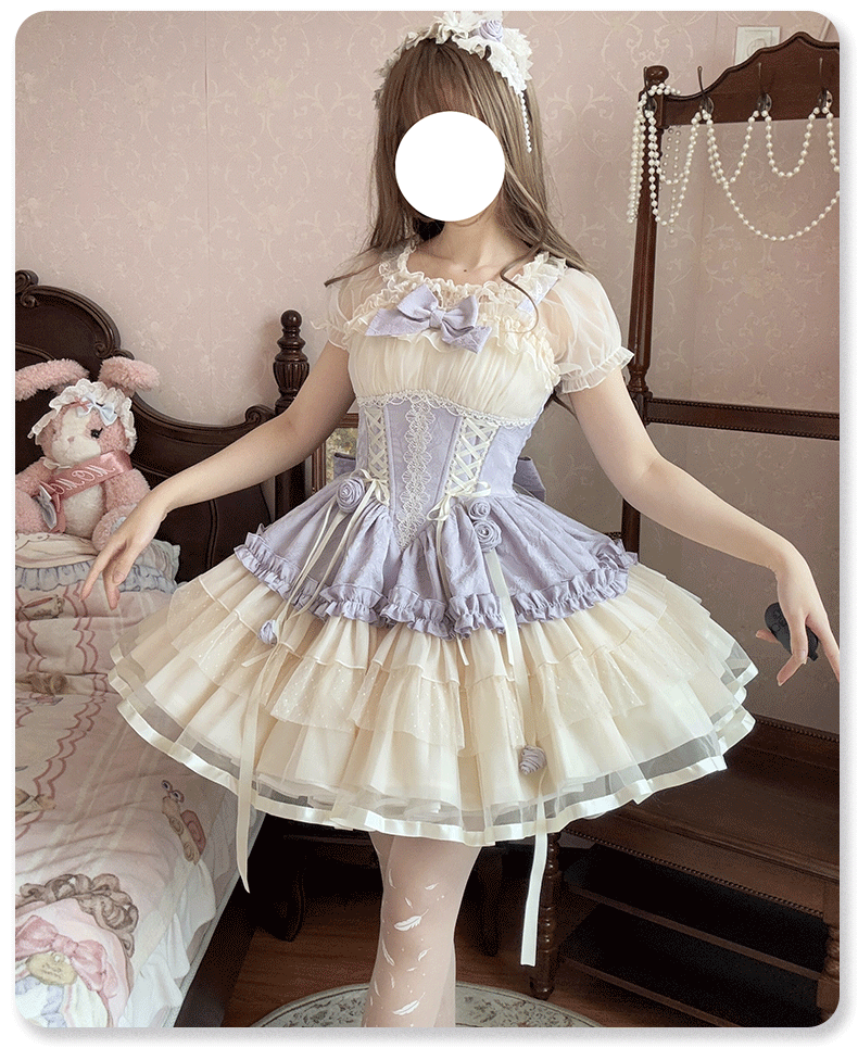 Sweet Lolita Off - the - Shoulder Dress with Tulle Skirt and Ribbon Details