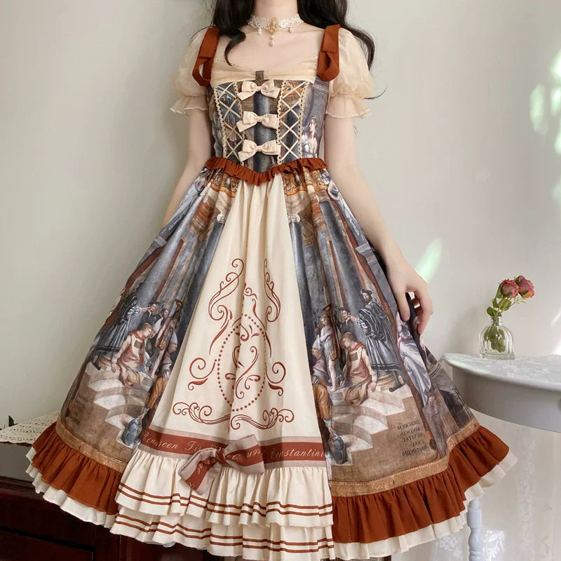 Original Lolita Dress "Constantine OP" Oil Painting Pattern, Classic Retro Lolita Dress