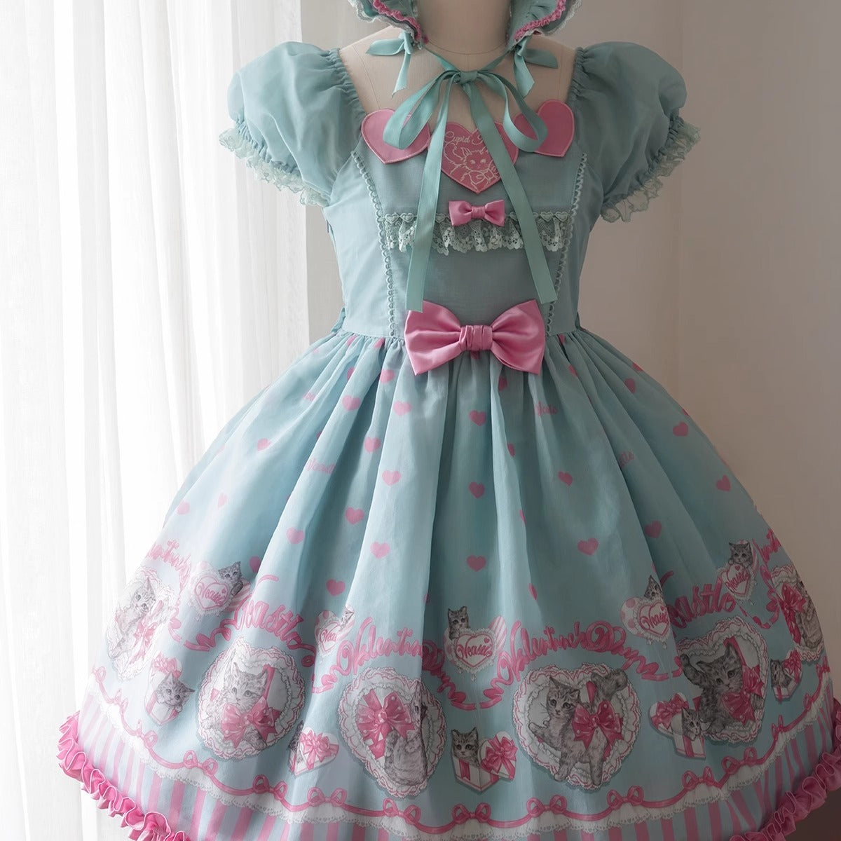 3 Colors Available Kitten Heart Lolita JSK & OP - Sweet Classic Bow Edition