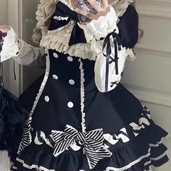 Vintage-Inspired Pink Tiered OP Lolita Dress with Striped Bows