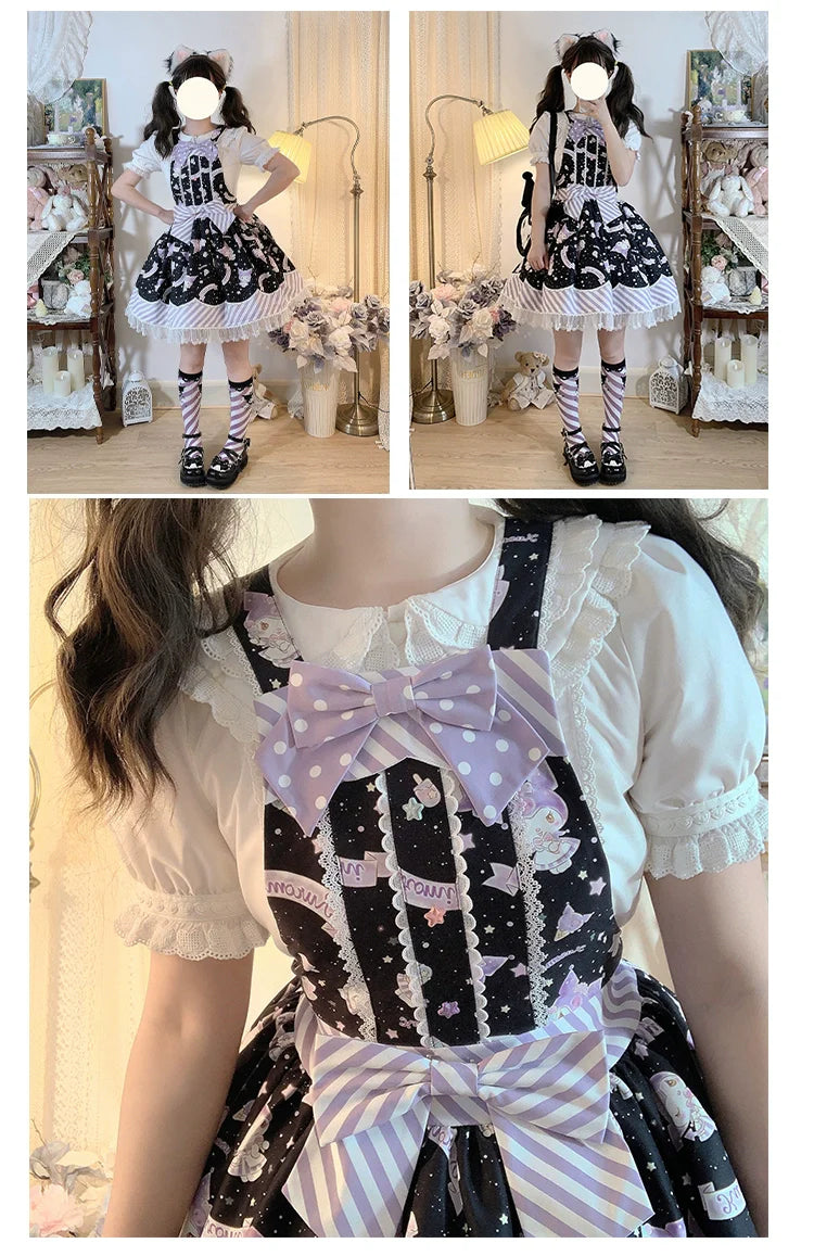 Sanrio Super Cute Sweet JSK Lolita Dress with Striped Trim & Bow