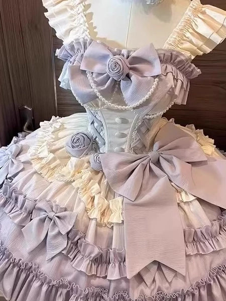 Elegant Lolita Style! Light Purple Princess Dress with Pearl Embellishments, Big Skirt Flare – Birthday Party Dress