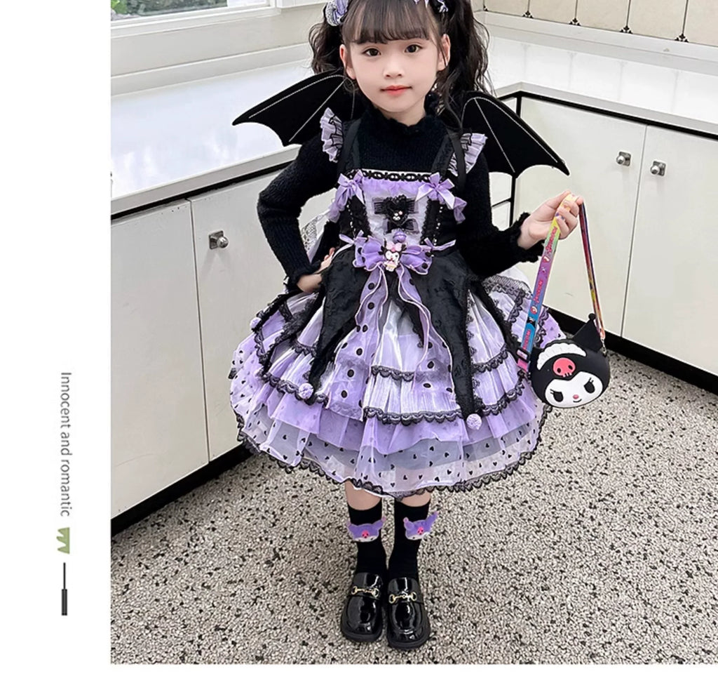 Elegant Black and Purple Lolita Dress for Girls - Intricate Lace and Ruffled Skirt - Perfect for Tea Parties and Special Occasions