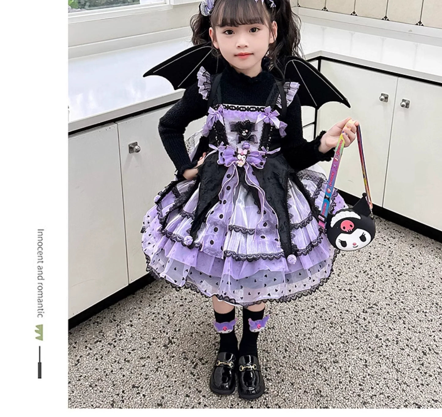 Elegant Black and Purple Lolita Dress for Girls - Intricate Lace and Ruffled Skirt - Perfect for Tea Parties and Special Occasions