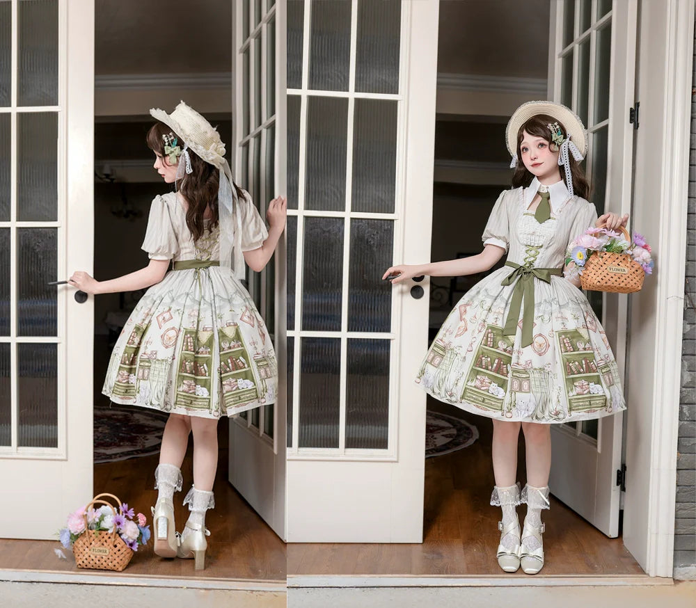 Original Enchanted Library Graceful Academy Style Short Sleeve OP Lolita Skirt