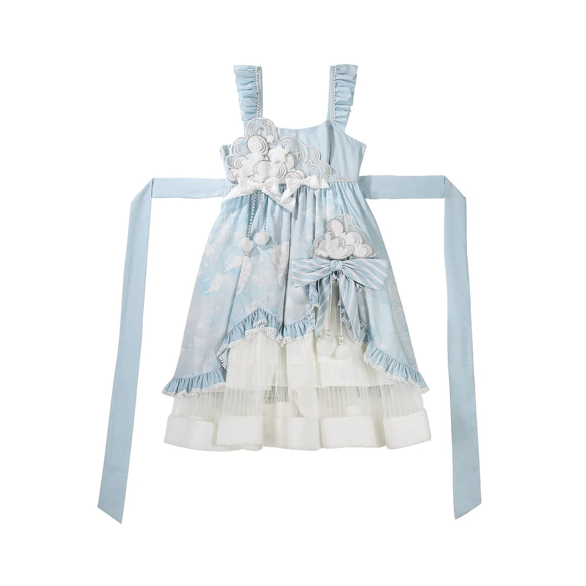 Lolita Dress with Fluffy Ears Headband - Sweet Pastel Blue and White Princess - Style Cosplay Costume