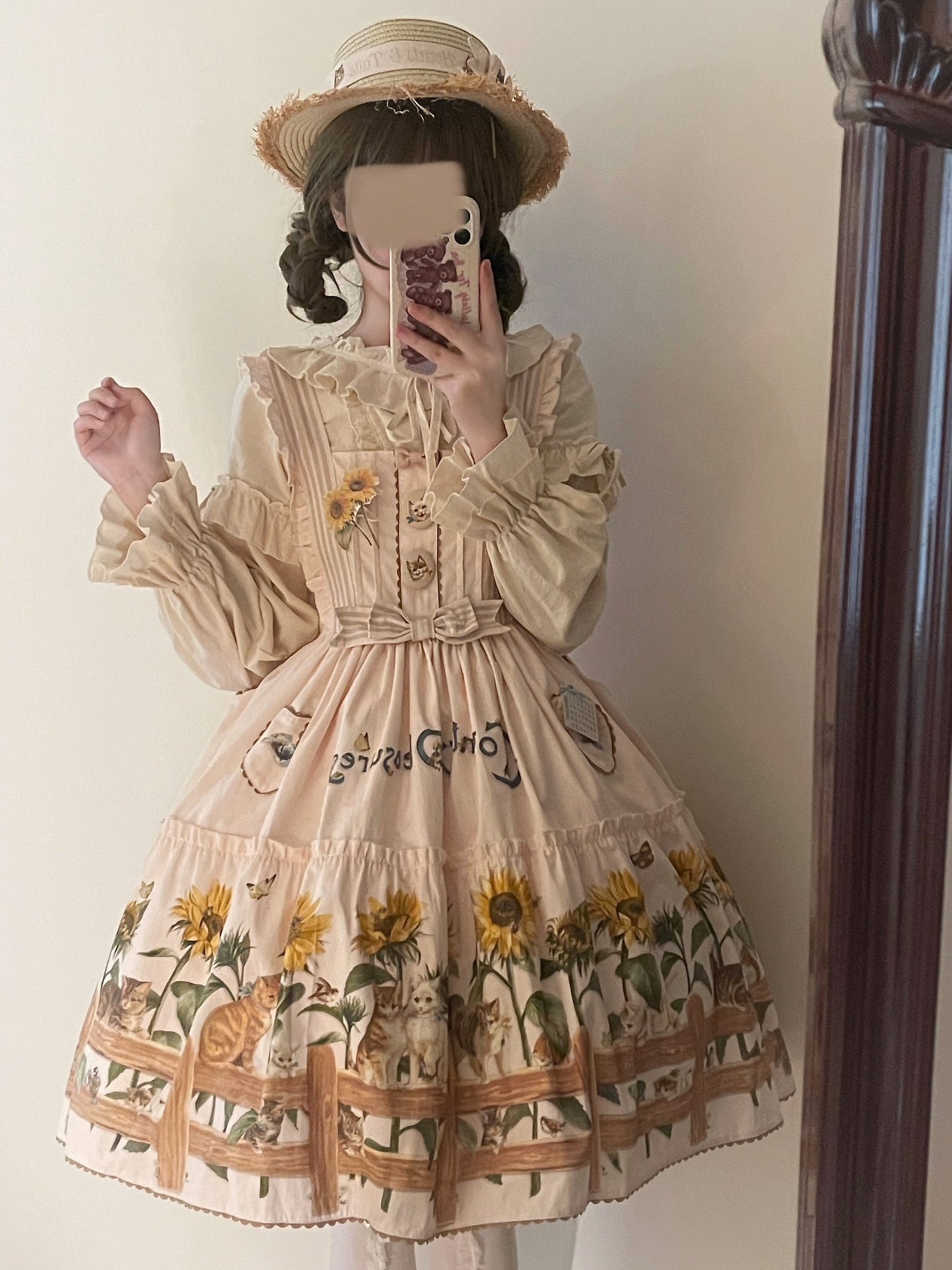 Sunflower Paradise: Cat and Sunflower JSK Lolita with a Big Skirt