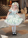 Vintage-Sweet Style Arrives! Mint-Green Print Lolita Dress with Lace Trim – Create a Retro-Sweet Girl Look