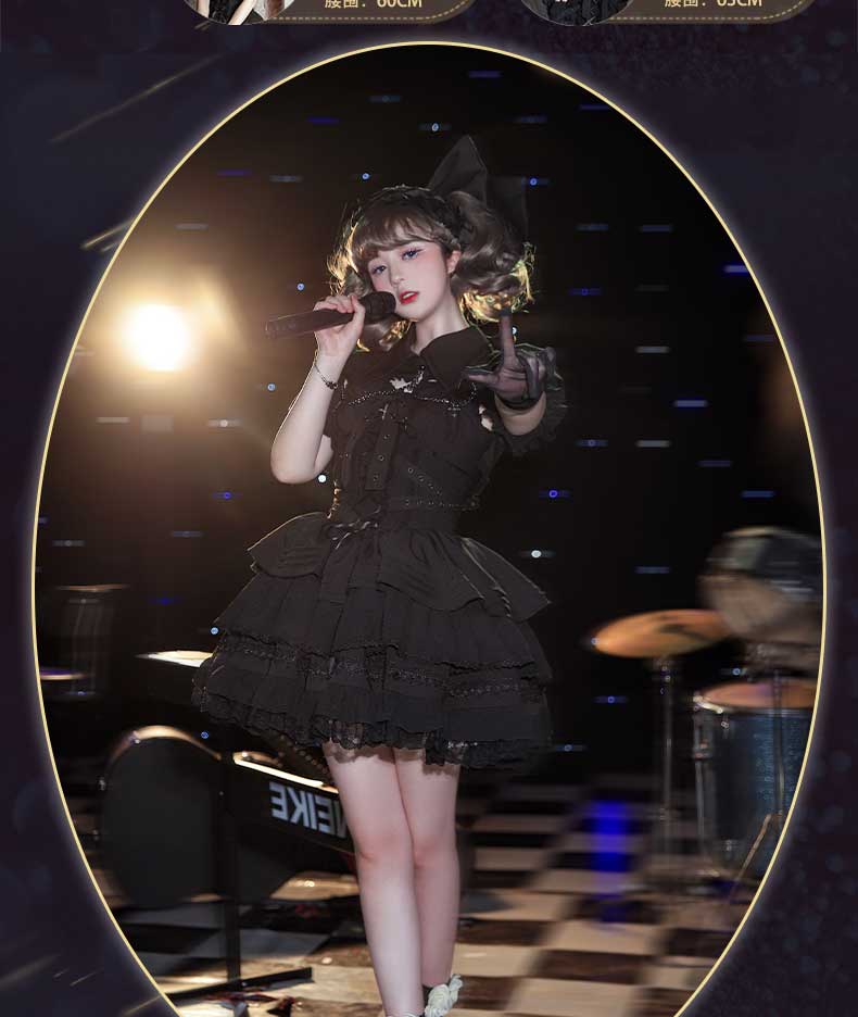 Gothic Elegance: Vintage-Inspired Black&White Lolita JSK with Intricate Details and Versatile Styling