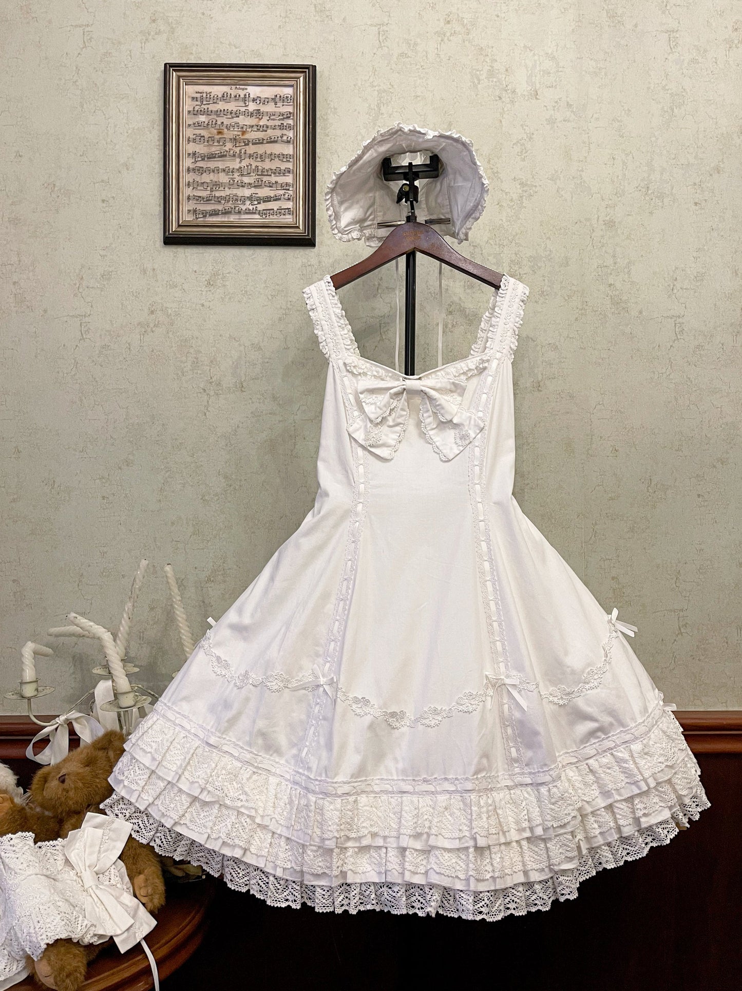 Elegant Black and White Lolita JSK with Detachable Apron