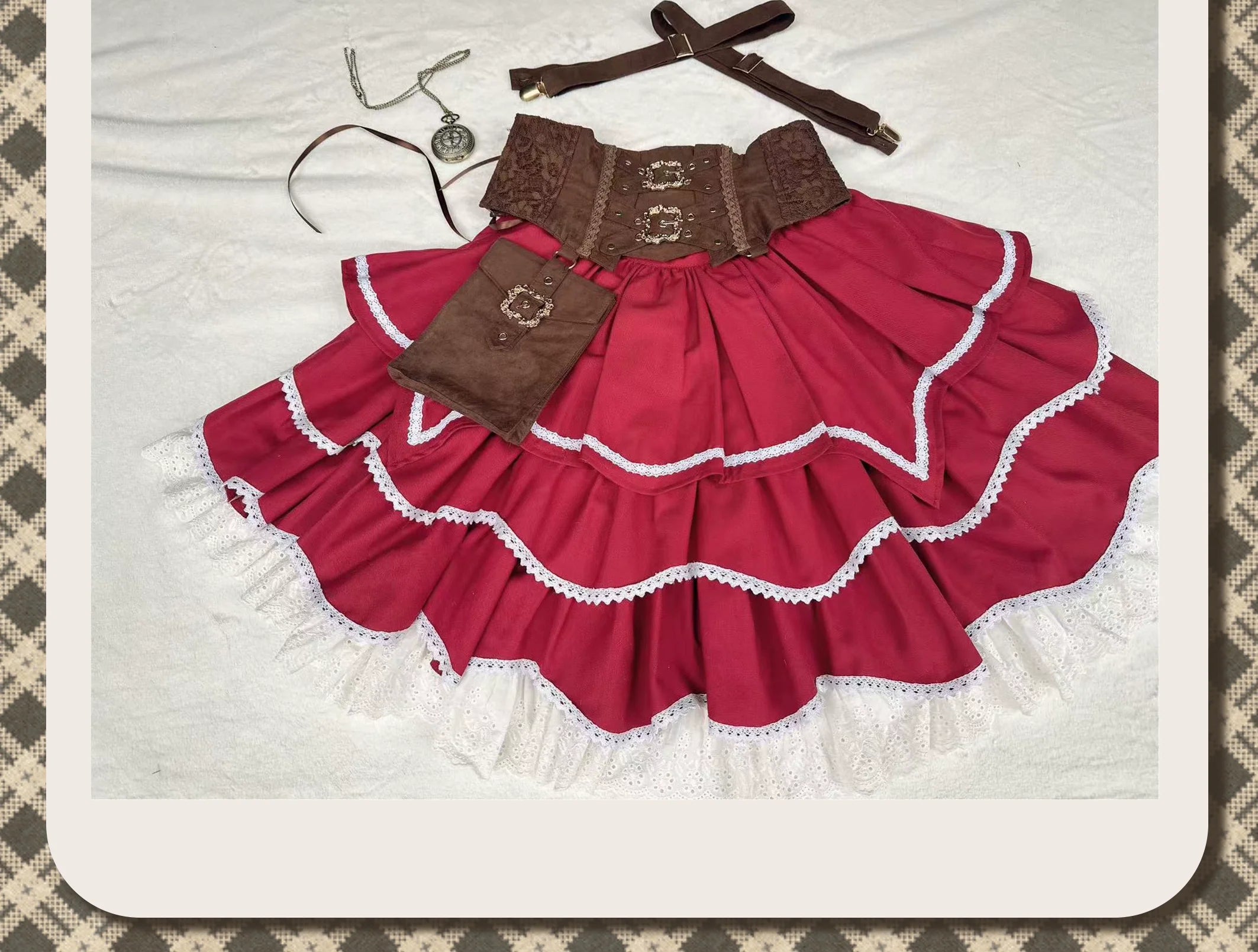 Punk Vintage Christmas Little Red Riding Hood Magical Princess Lolita Dress (Set)