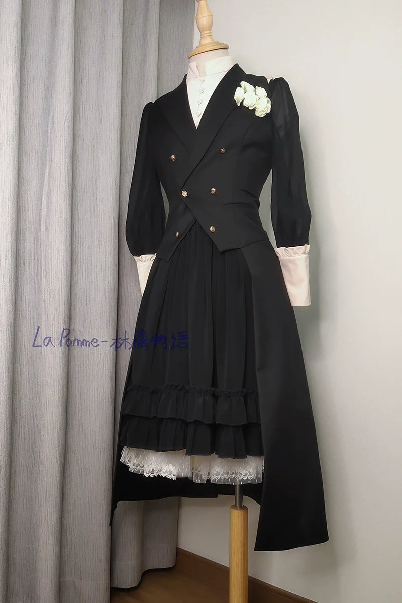 Sleeveless Prince Tailcoat – Customizable Long Tail Lolita Vest with Gold Buttons