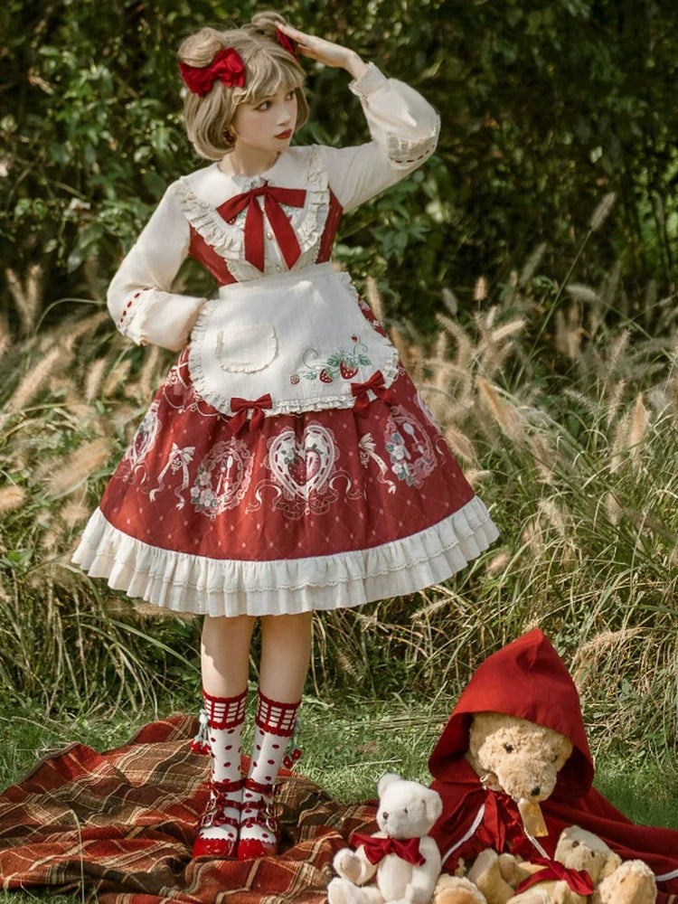 Lolita Sweetheart: Vintage Red-Brown & Cream Fairy-Tale Dress