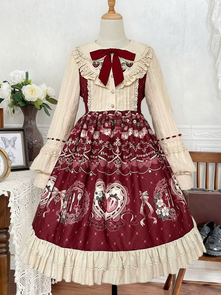 Lolita Sweetheart: Vintage Red-Brown & Cream Fairy-Tale Dress