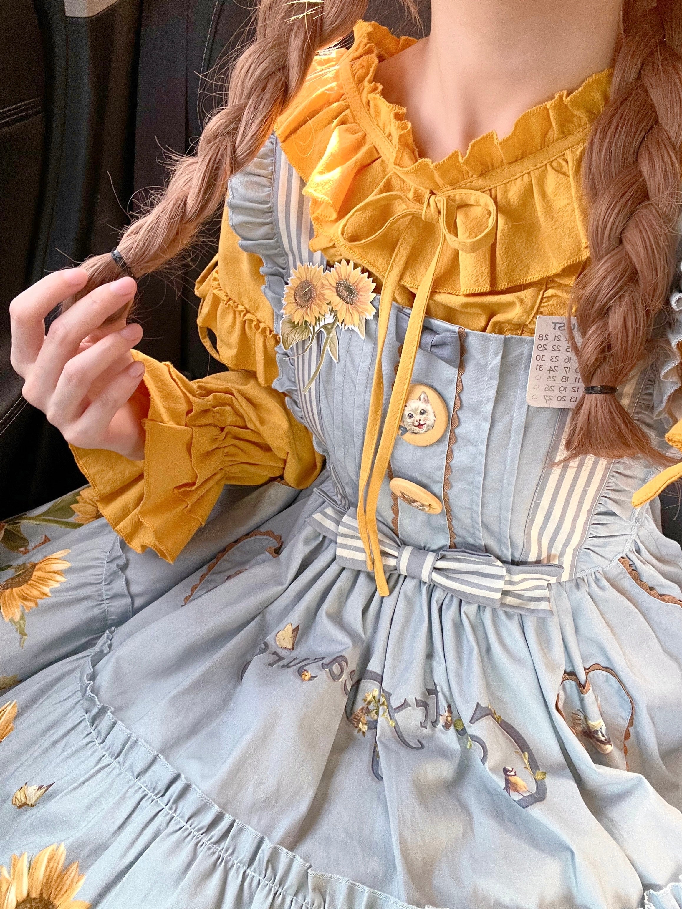 Sunflower Paradise: Cat and Sunflower JSK Lolita with a Big Skirt