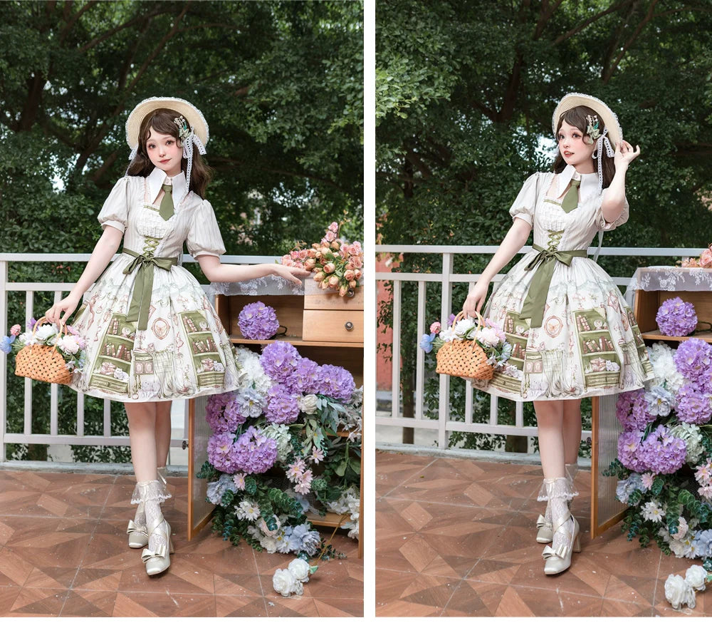 Original Enchanted Library Graceful Academy Style Short Sleeve OP Lolita Skirt