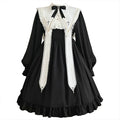 Long-sleeved Lolita princess dress, black, gothic and classical style, suitable for daily wear and Halloween.