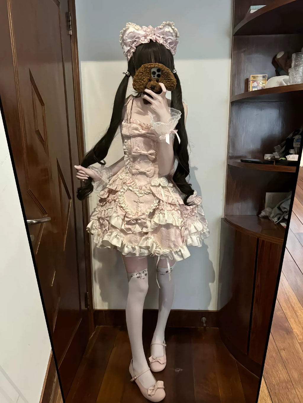 Gothic Heart of Pearls Lolita Dress - Pastel Princess JSK with Layered Ruffles and Cross Embellishments