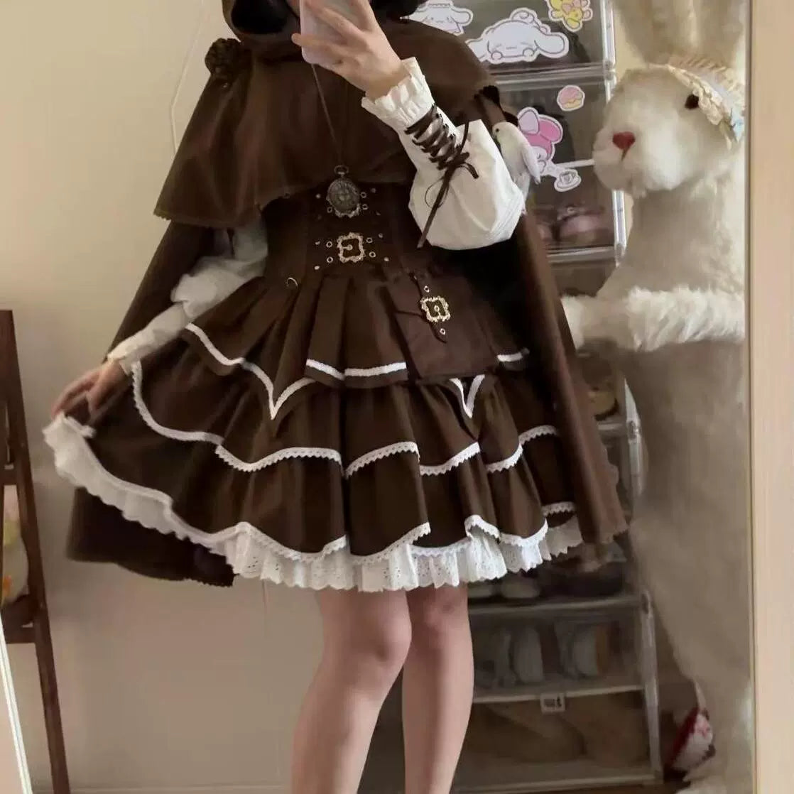 Punk Vintage Christmas Little Red Riding Hood Magical Princess Lolita Dress (Set)