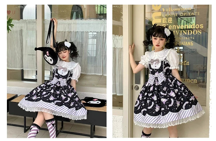 Sanrio Super Cute Sweet JSK Lolita Dress with Striped Trim & Bow