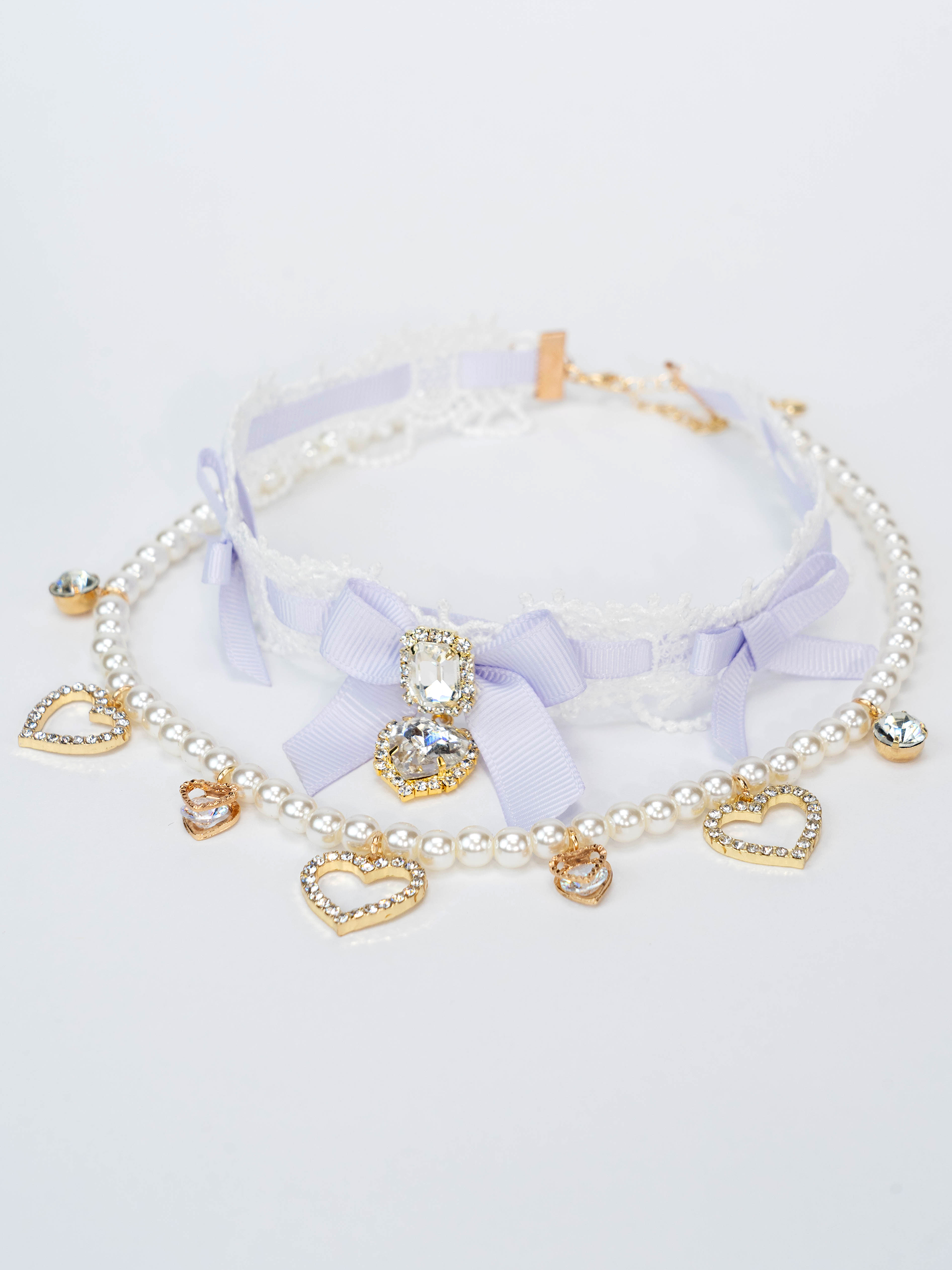 Edgy Punk Style Elaborate Double-Layer Necklace with Pearls and Gemstone Choker Lolita Collarbone Chain