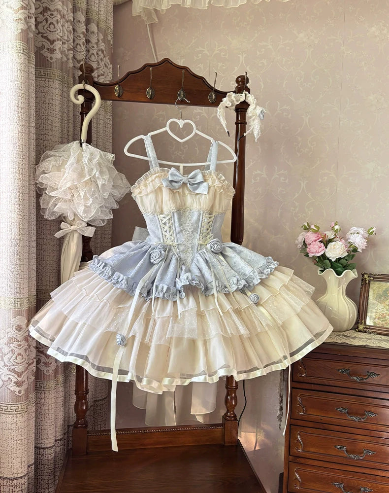 Sweet Lolita Off - the - Shoulder Dress with Tulle Skirt and Ribbon Details