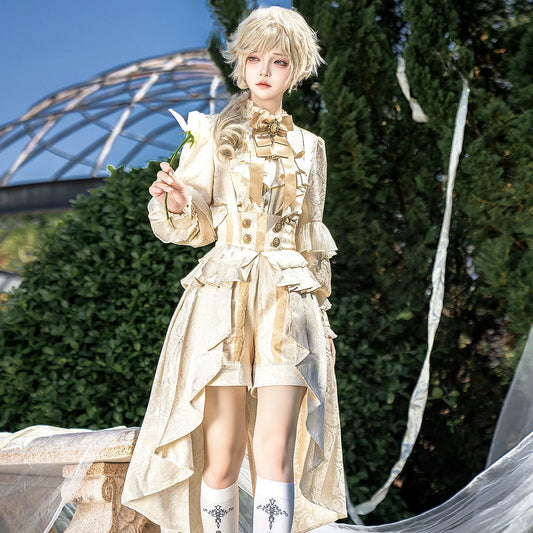 Regal Prince Lolita Ensemble: Cream and Gold Majesty for Themed Events