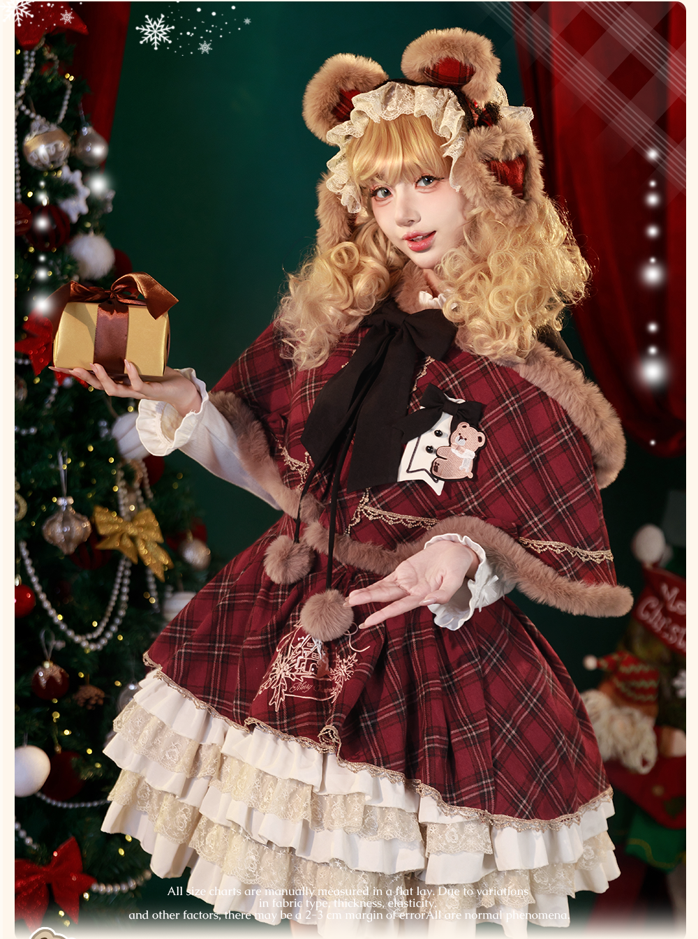 Chestnut Bear Cocoa Lolita Christmas Plaid Cloak JSK — Winter Vibe