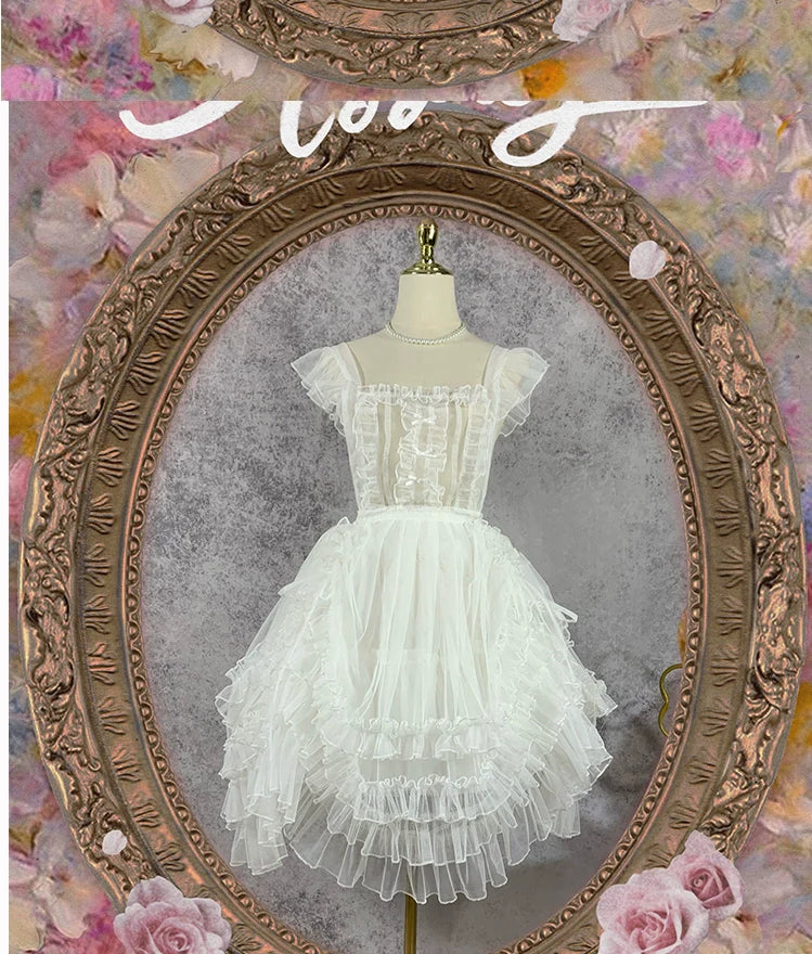 Serene Blossom Lolita Dress - Dual-Style Apron Overlay JSK with Floral and Lace Accents