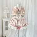 Lolita Capelette Dress Set with Bow - detail and Lace Trim, Pastel Pink and White Color Scheme