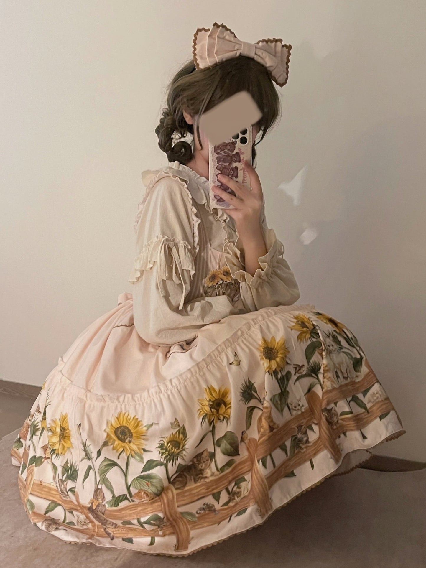 Sunflower Paradise: Cat and Sunflower JSK Lolita with a Big Skirt