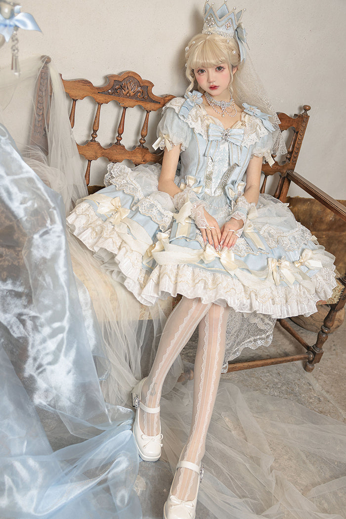 Girls' Anniversary Court Retro Dress with Lace Trims