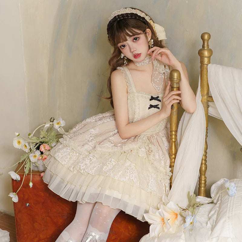 Elegant Cream Lace Layered Lolita JSK for Whimsical Gatherings