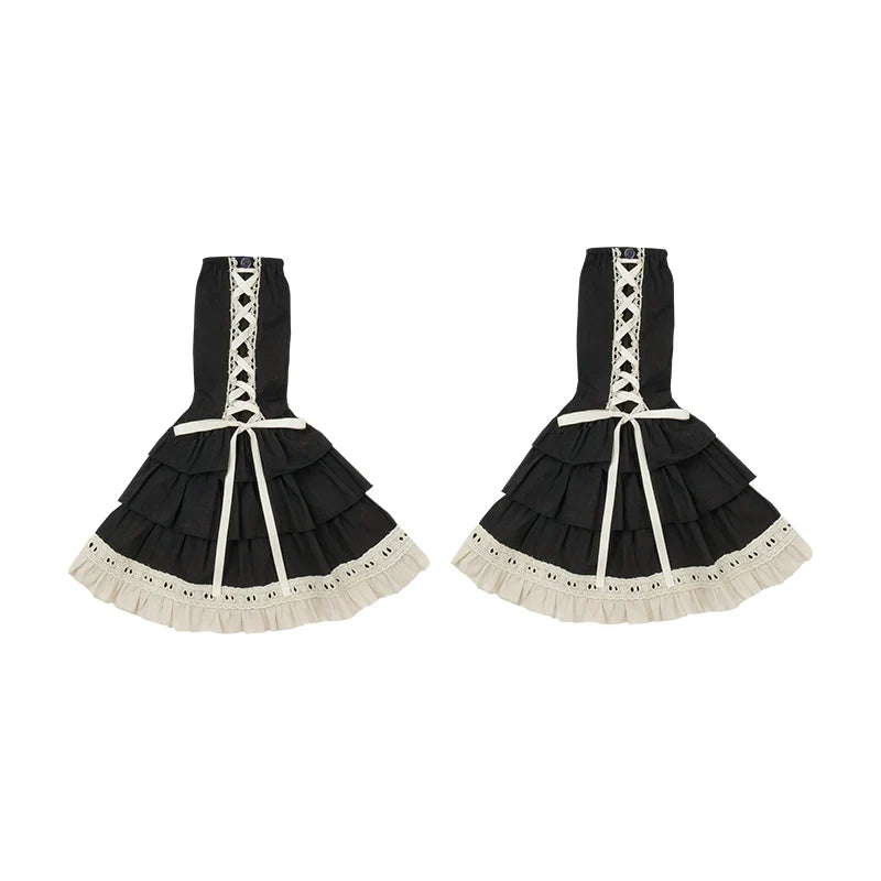 Elegant Black and Cream Lolita Dress with Multi-Tiered Ruffles and Detachable Apron