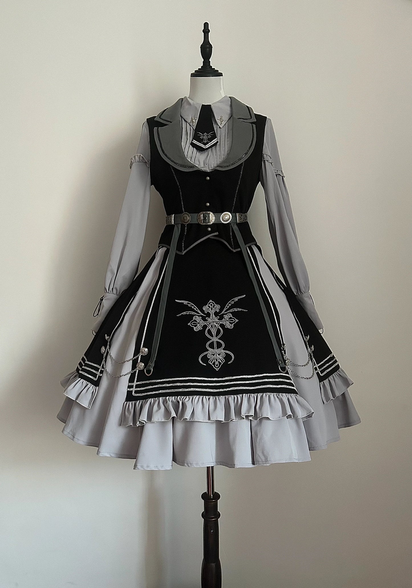 Gothic Lolita Dress with Tailored Vest and Embroidered Design