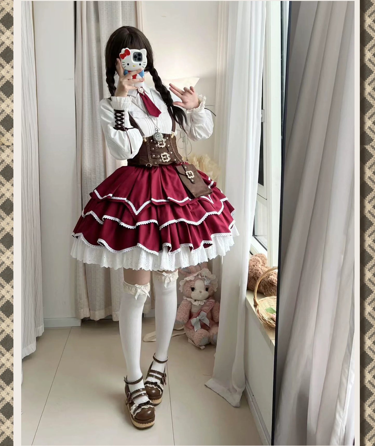 Punk Vintage Christmas Little Red Riding Hood Magical Princess Lolita Dress (Set)