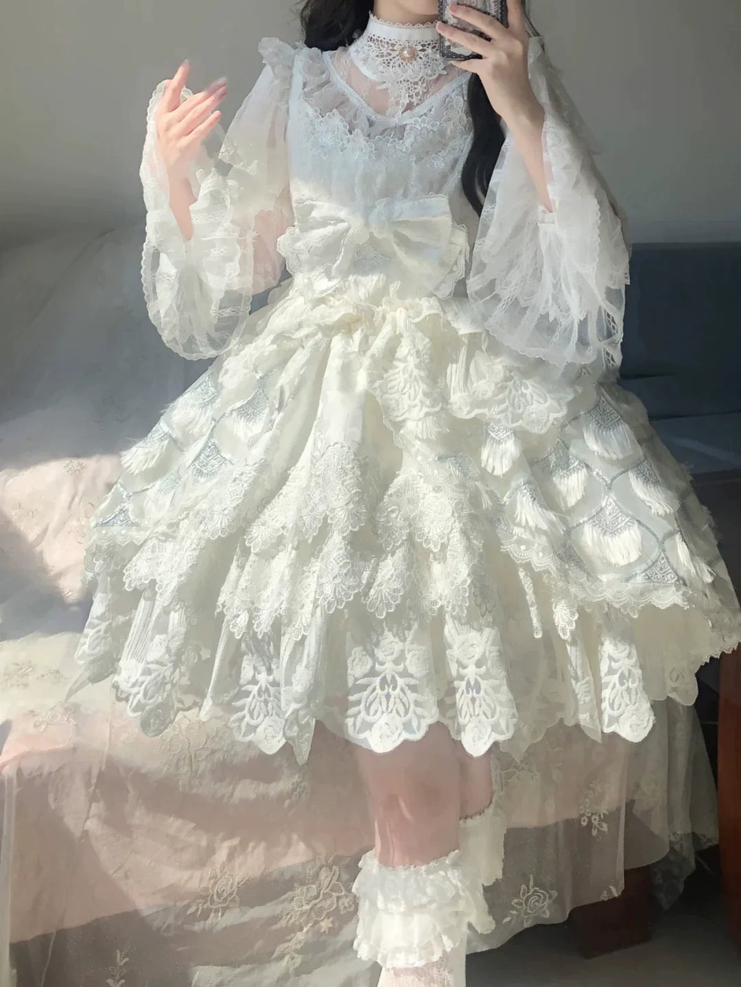 Elegant Lace Lolita JSK Dress with Floral Embroidery
