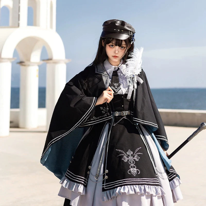 Gothic Lolita Dress with Tailored Vest and Embroidered Design