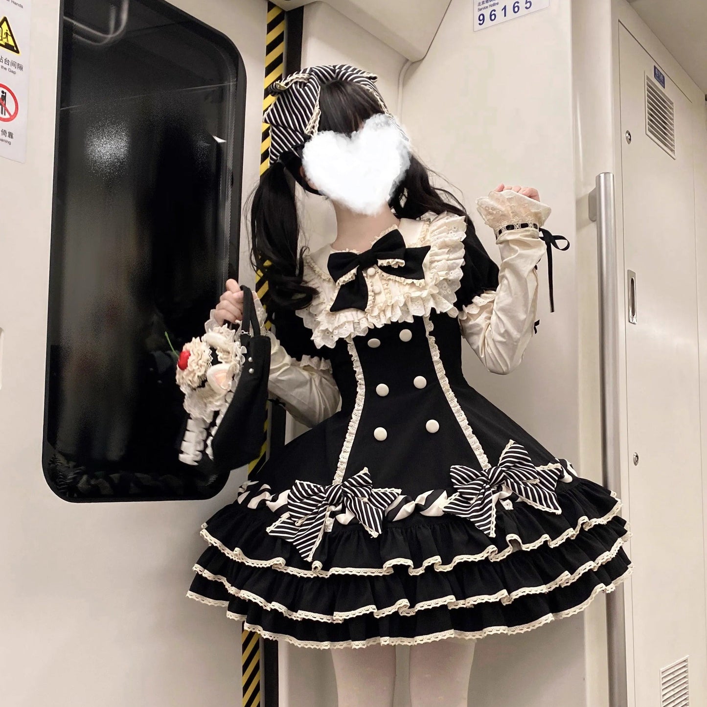 Vintage-Inspired Pink Tiered OP Lolita Dress with Striped Bows