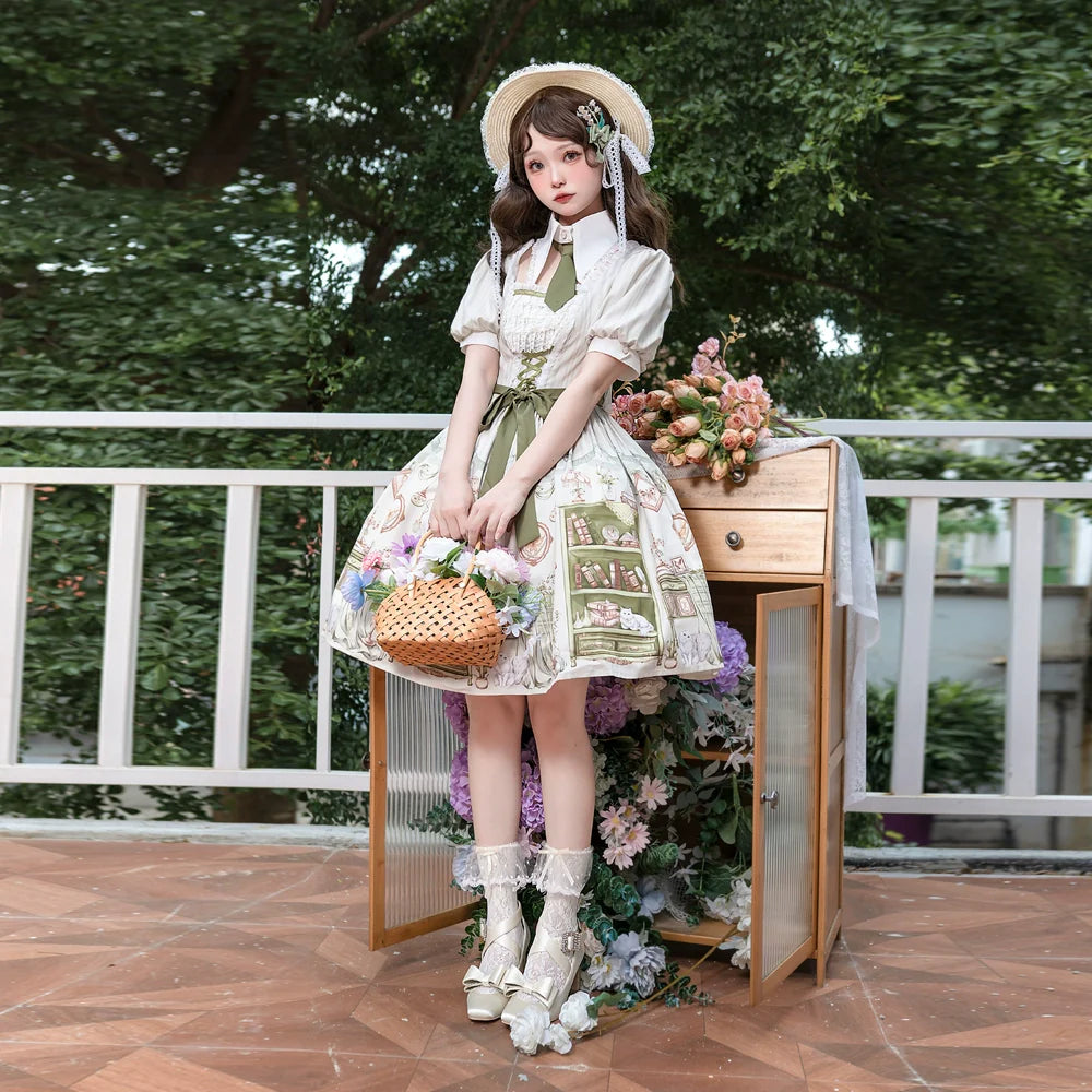 Original Enchanted Library Graceful Academy Style Short Sleeve OP Lolita Skirt