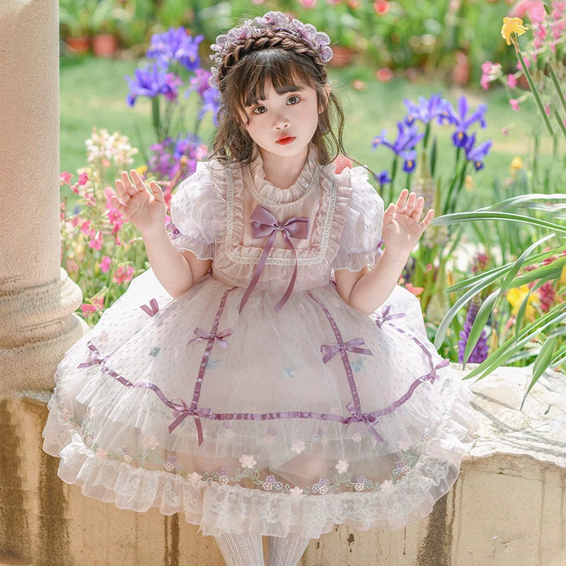 Charming Pastel Pink Lolita Dress with Purple Accents for Girls - Spring and Autumn Collection