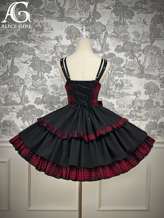 Elegant Gothic Lolita JSK with Heart Embellishment and Plaid Accents