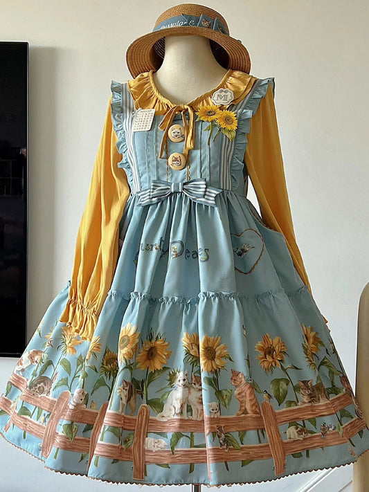 Sunflower Paradise: Cat and Sunflower JSK Lolita with a Big Skirt