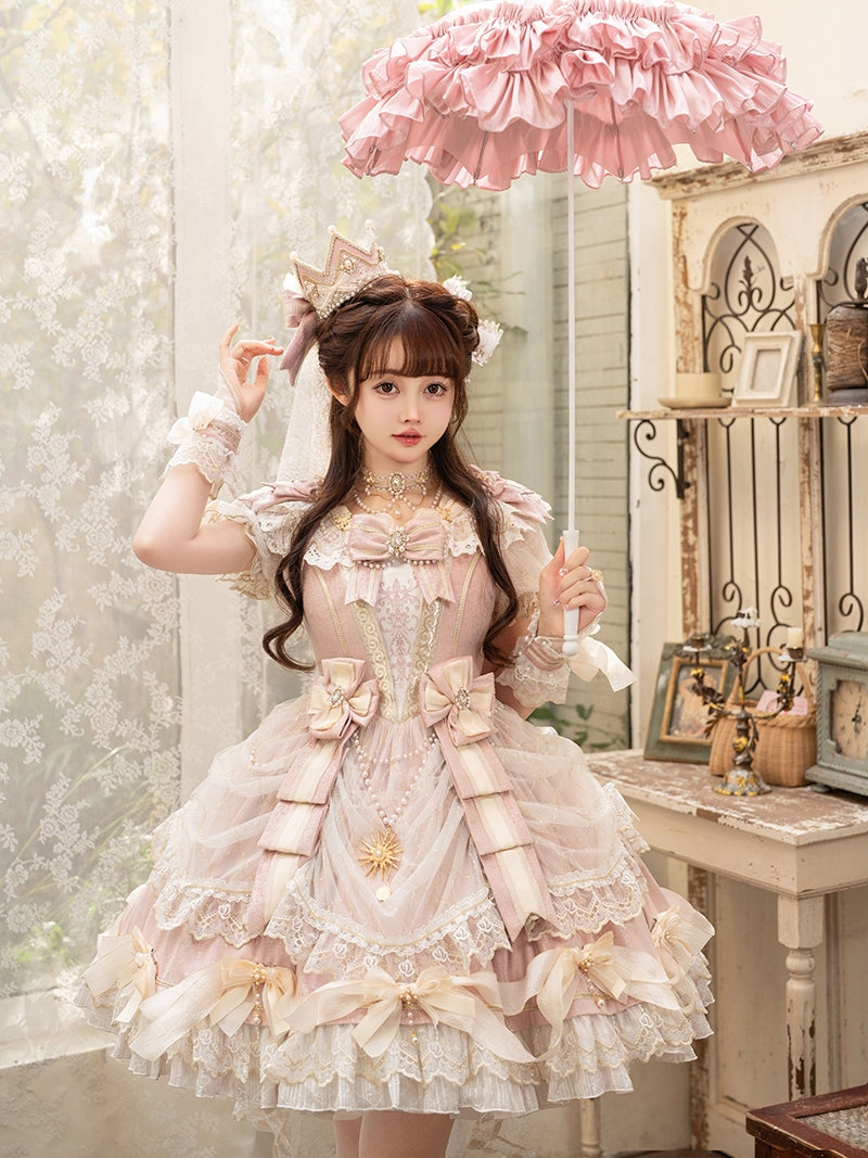 Girls' Anniversary Court Retro Dress with Lace Trims