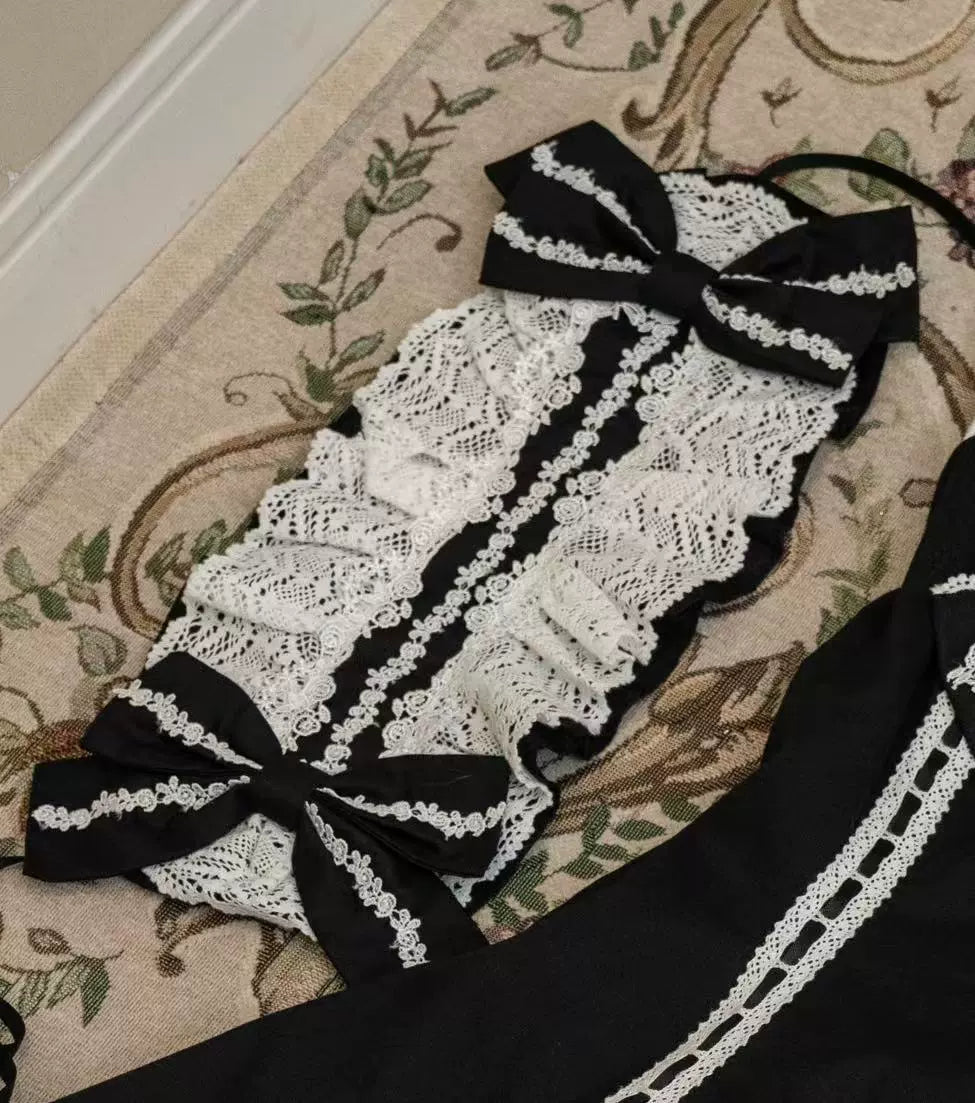 Elegant Black and White Lolita JSK with Detachable Apron